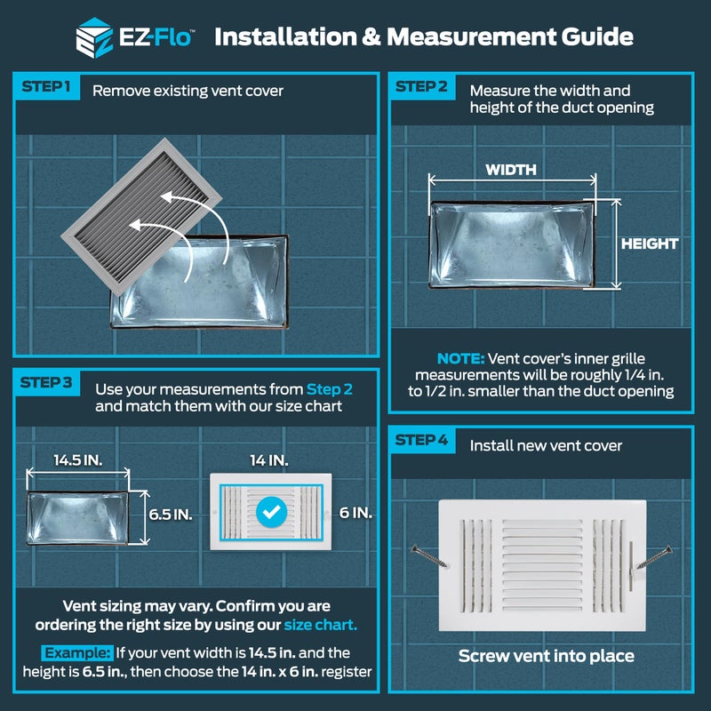 EZ-FLO 14 x 6 Inch (Duct Opening) Air Vent Cover for Wall or Ceiling, Three-Way Ventilation Register, Solid Steel HVAC Register Cover, White, 61616 - Image 3